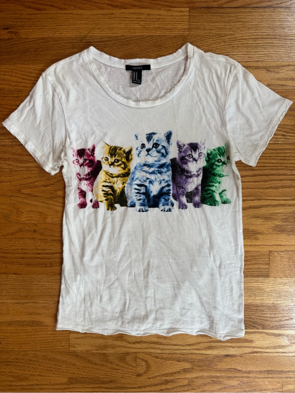 Forever 21 Rainbow Kittens White Tee - Worn once